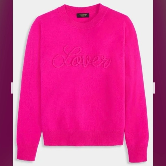 Charter Club Women's 100% Cashmere Love Embroidered Sweater in Fierce Pink - Picture 5 of 5